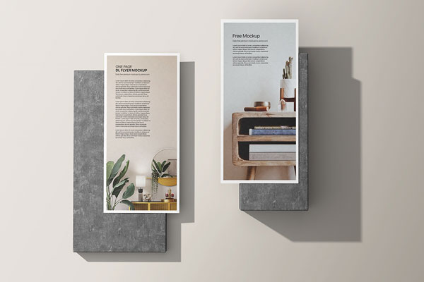Top View of 2 One-Page DL Flyer Mockup FREE PSD
