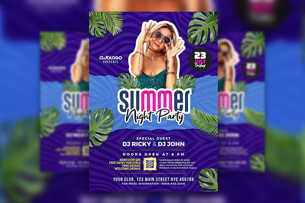 Waves Tropical Summer Party Flyer Template FREE PSD