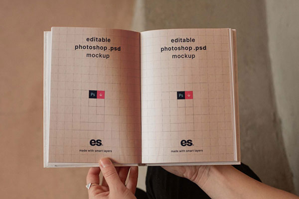 Woman Hand-holding Opened Hardcover Book Mockup FREE PSD