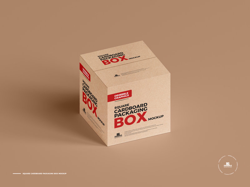 3/4 View of Square Cardboard Packaging Box Mockup FREE PSD