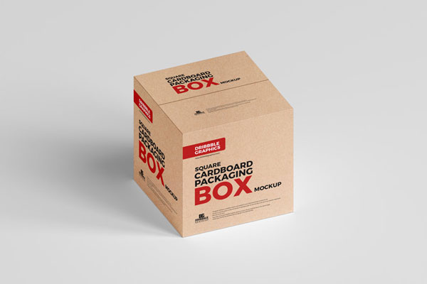 3 4 View Of Square Cardboard Packaging Box Mockup Free Download 