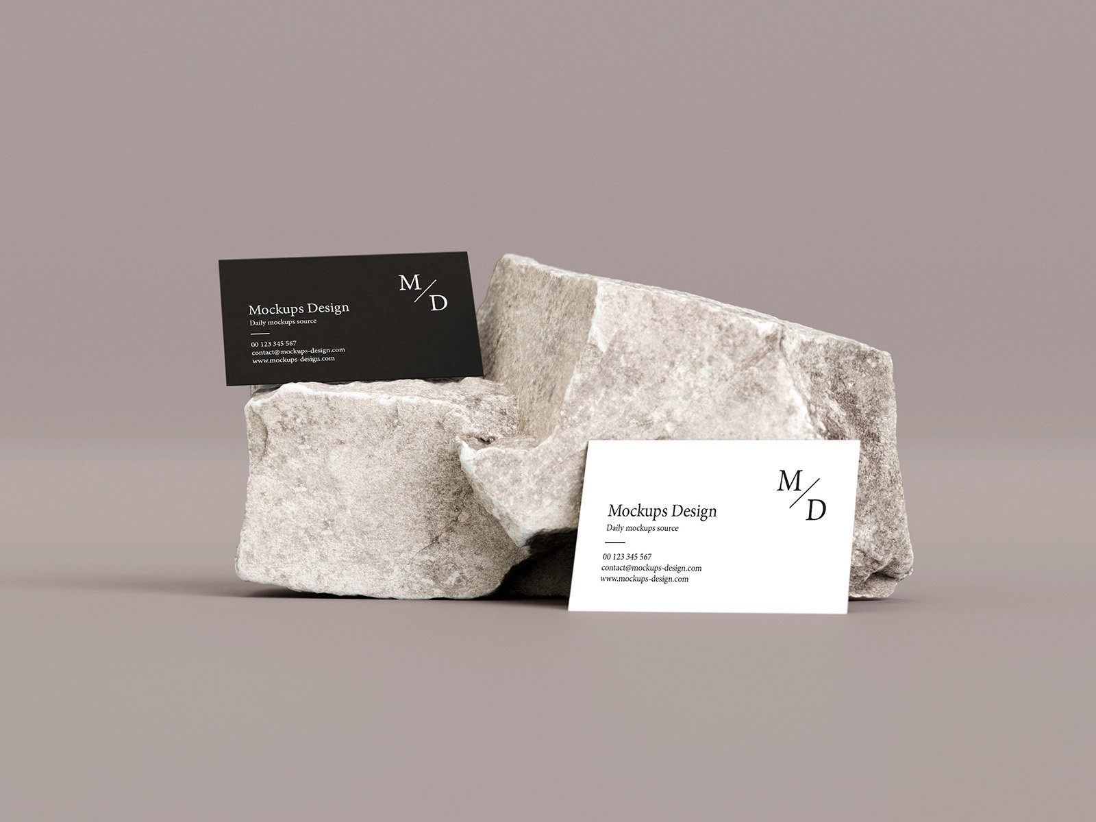 3 Mockups of Business Cards on Stone FREE PSD