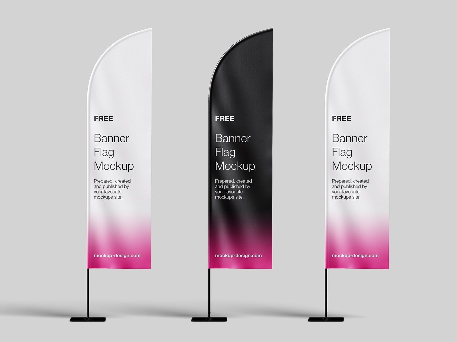 3 Mockups of Vertical Banner Flag from Different Angles FREE PSD