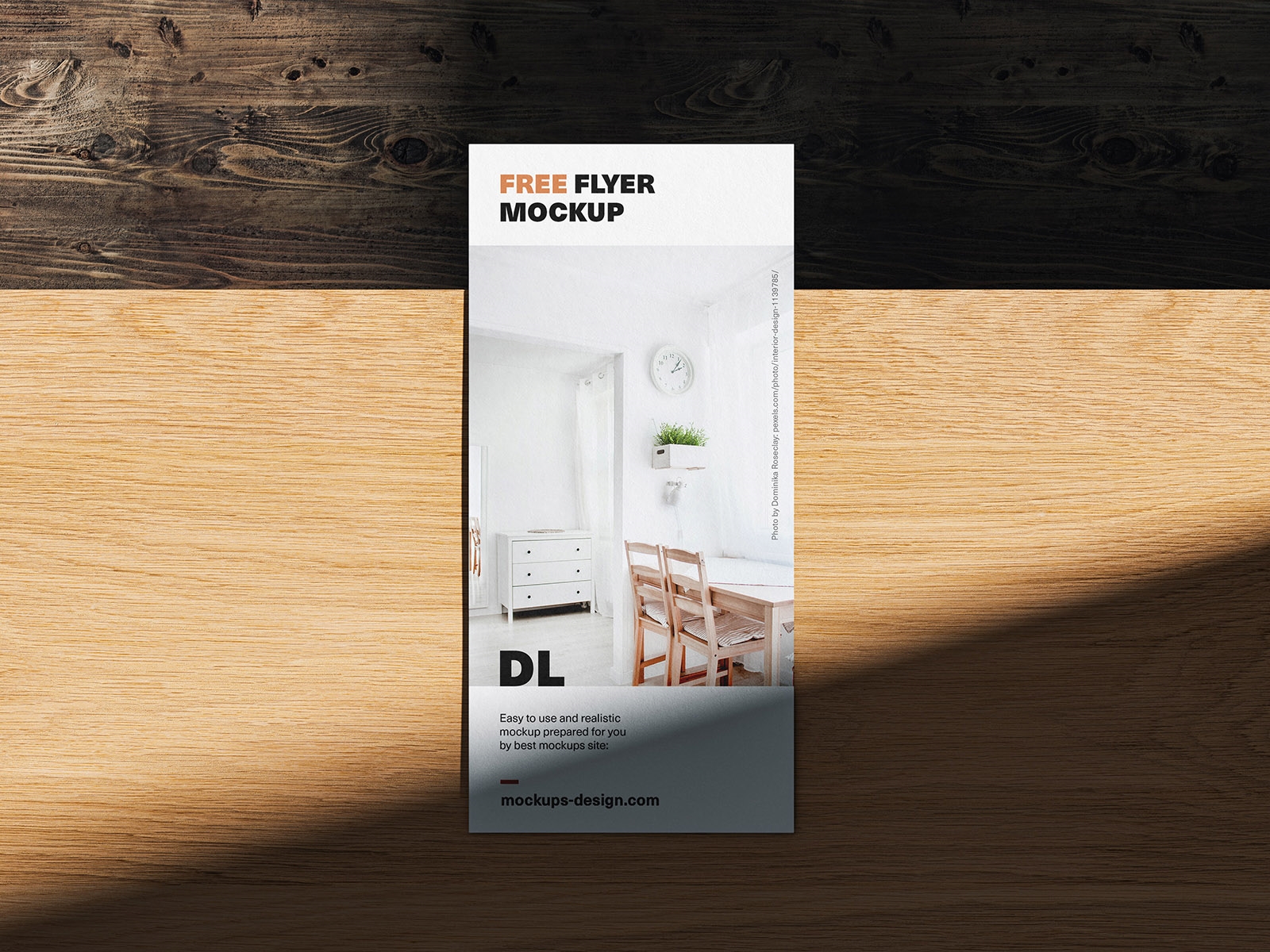 4 Perspective View DL Flyer on Wooden Floor Mockups with Shadows FREE PSD