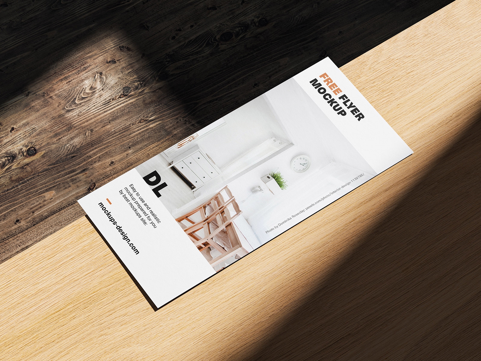 4 Perspective View DL Flyer on Wooden Floor Mockups with Shadows FREE PSD