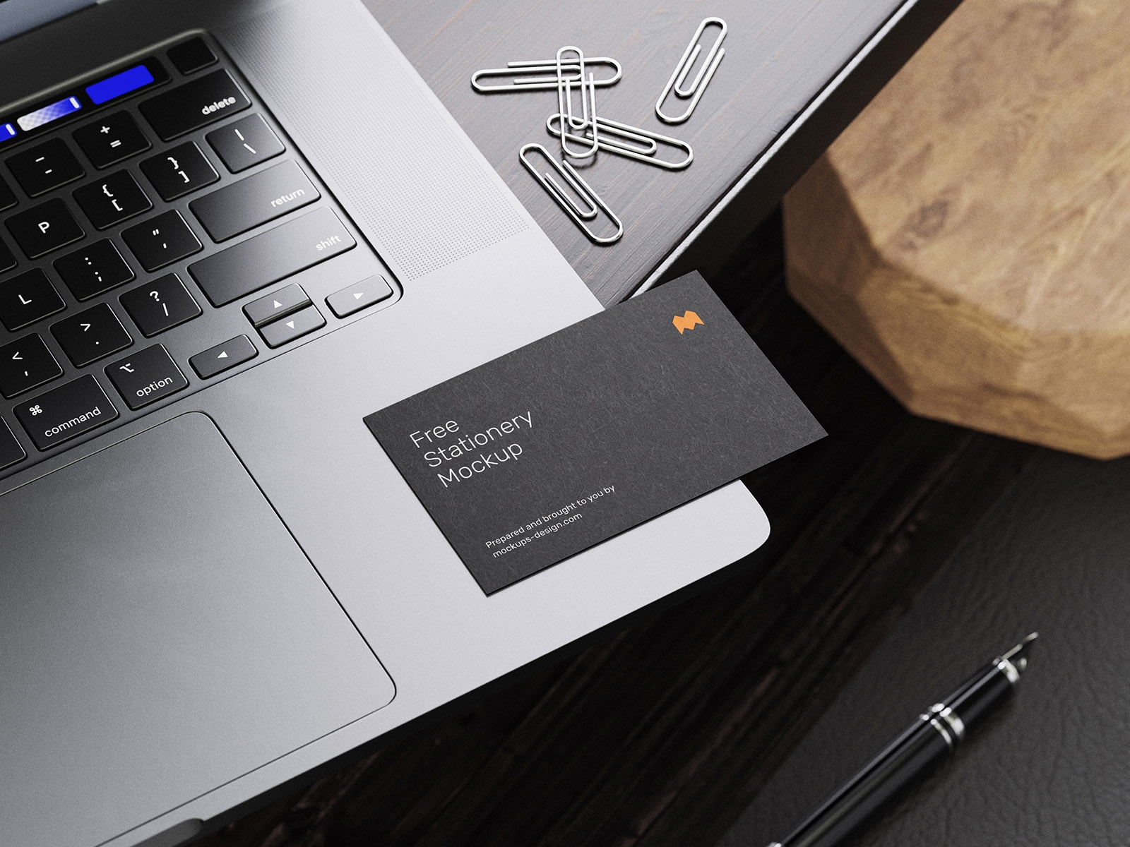 5 Mockups of Stationery Set on the Wooden Desk FREE PSD