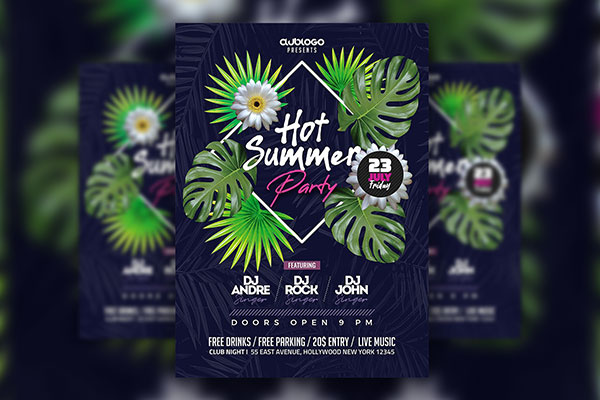 Artistic Creative Tropical Summer Party Flyer Template FREE PSD