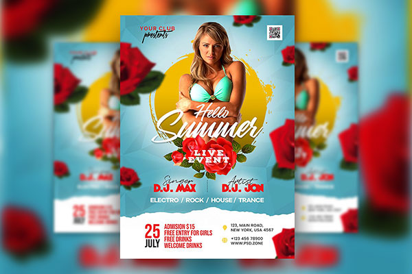 Floral Blue Summer Special Event Party Flyer Template FREE PSD