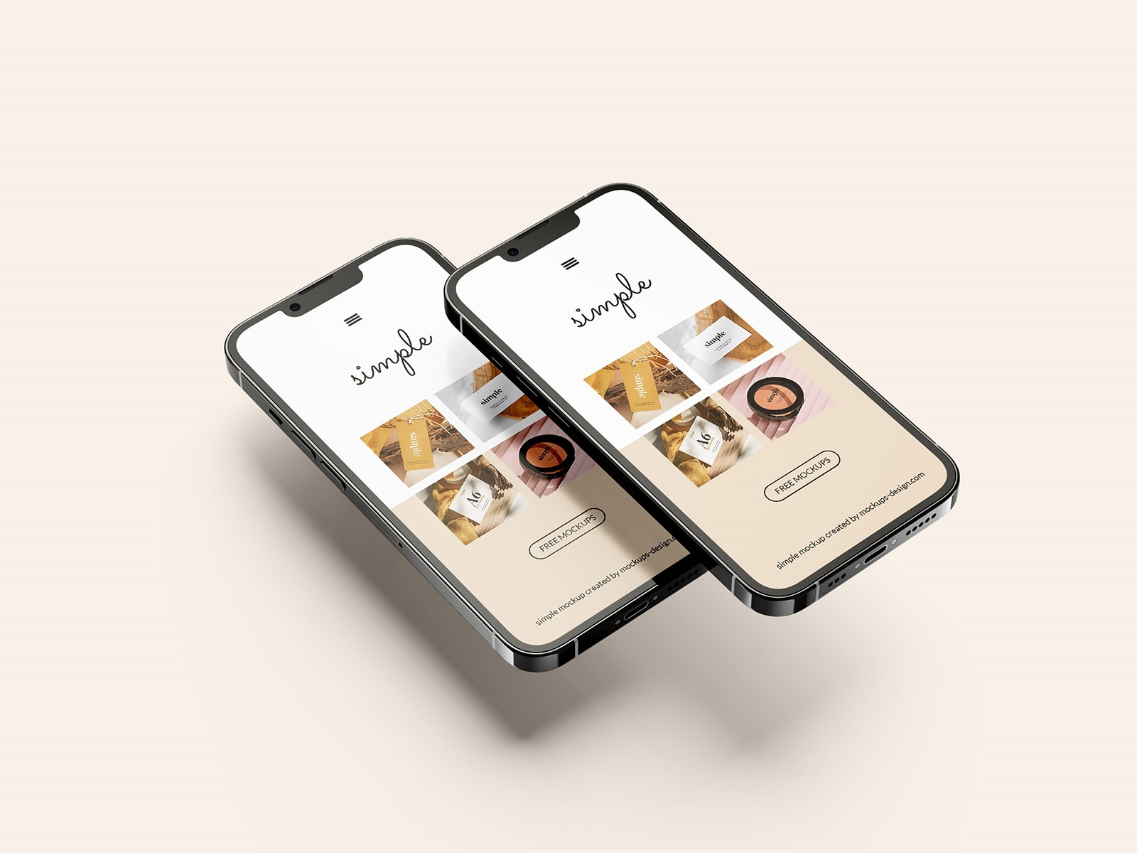 Front and Perspective View of 5 iPhone 13 Pro Mockups FREE PSD
