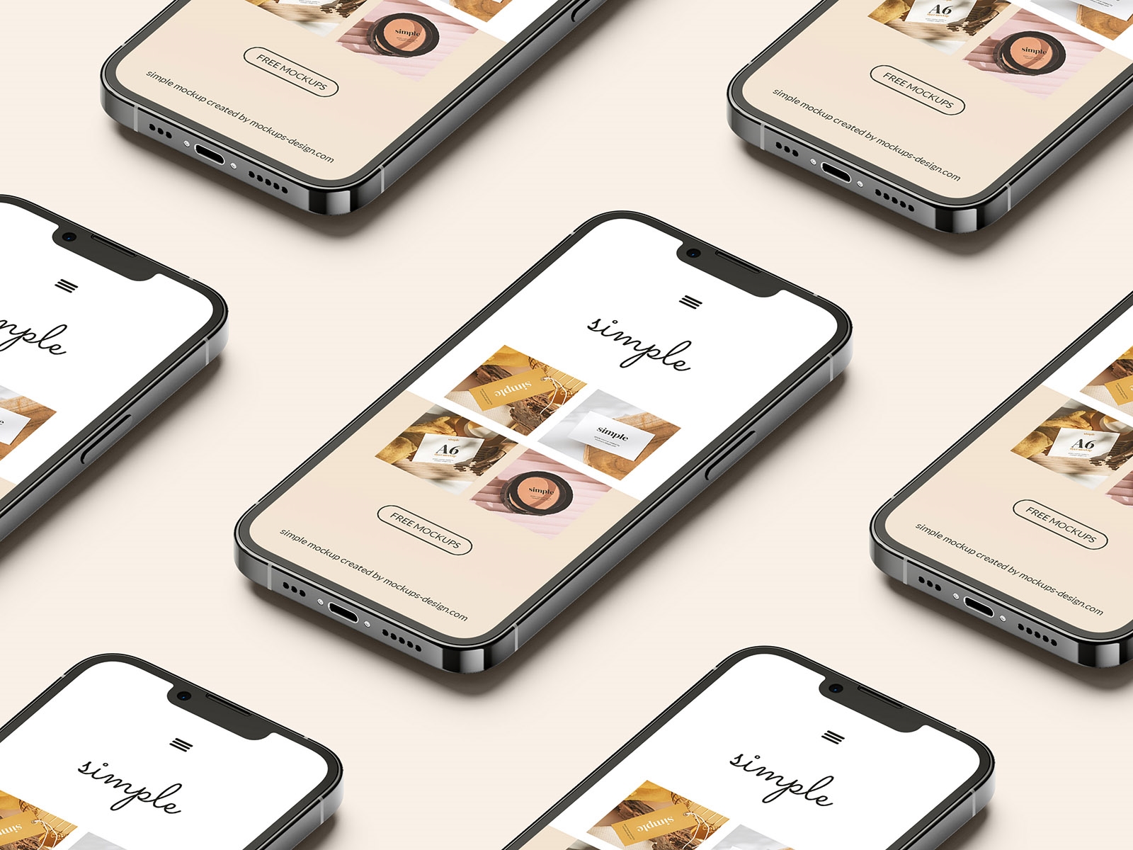 Front and Perspective View of 5 iPhone 13 Pro Mockups FREE PSD