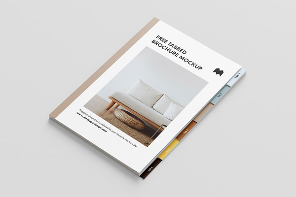 Front and Perspective View of 5 Tabbed and Folded Brochure Mockups FREE PSD