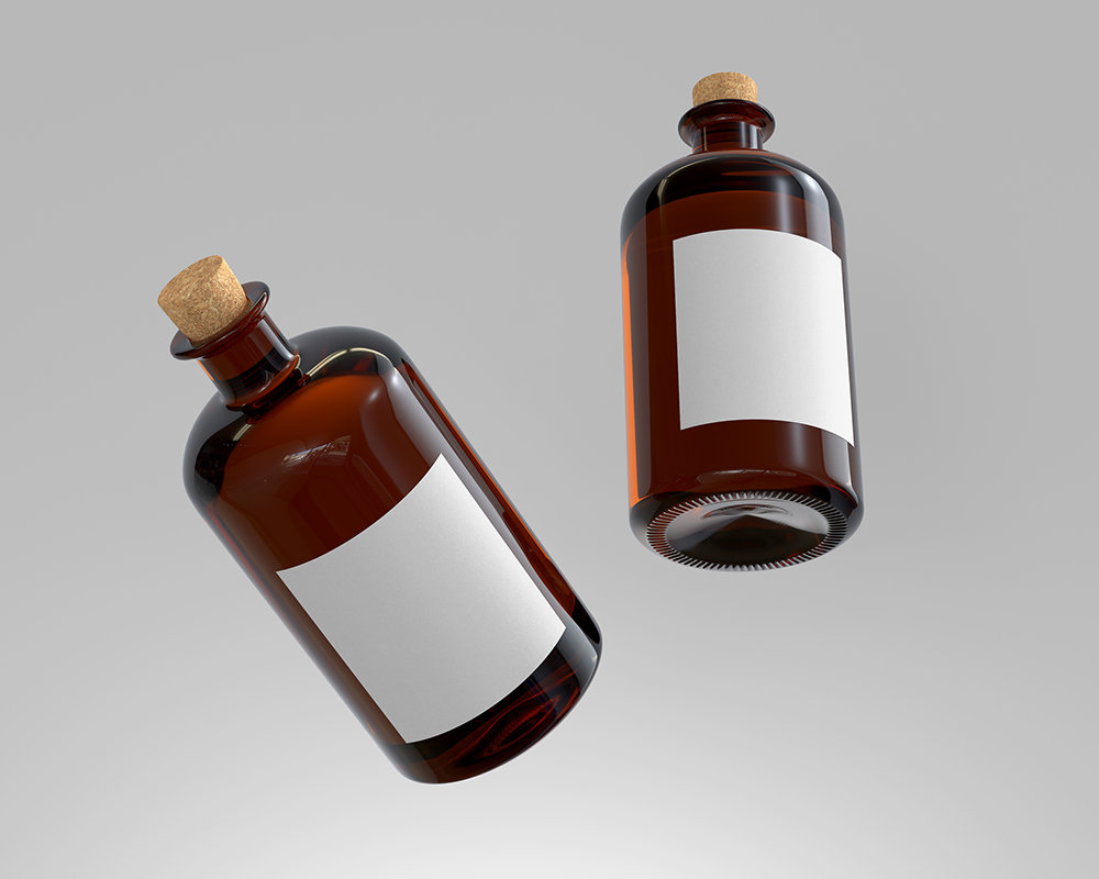 Front Sight of Two Floating Crystal Bottles Mockup FREE PSD