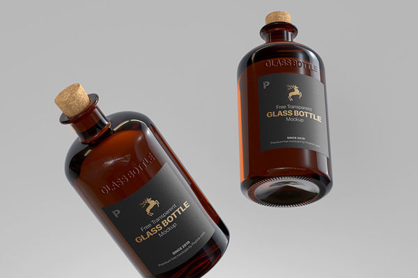 Front Sight of Two Floating Crystal Bottles Mockup FREE PSD
