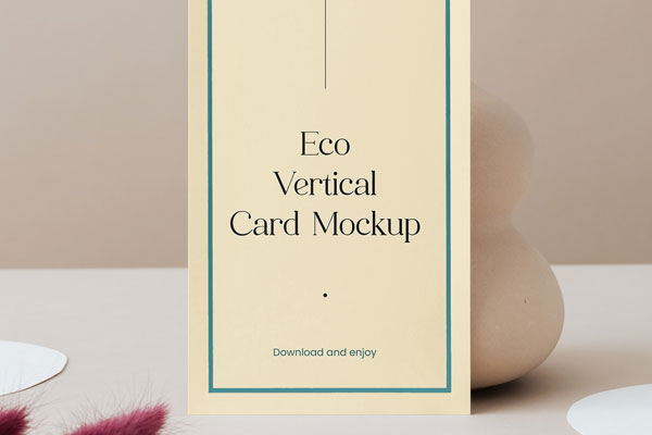 Front View of Elegant Vertical Card Mockup on Artistic Surface FREE PSD