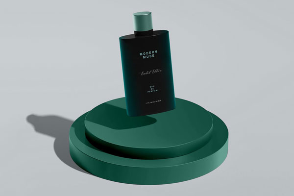 Front View of Floating Chic Perfume Bottle Mockup FREE PSD