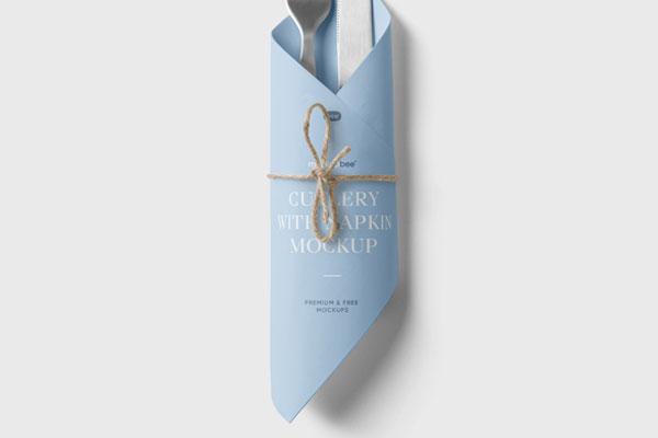 Front View of Trendy Napkin Mockup with Cutlery FREE PSD