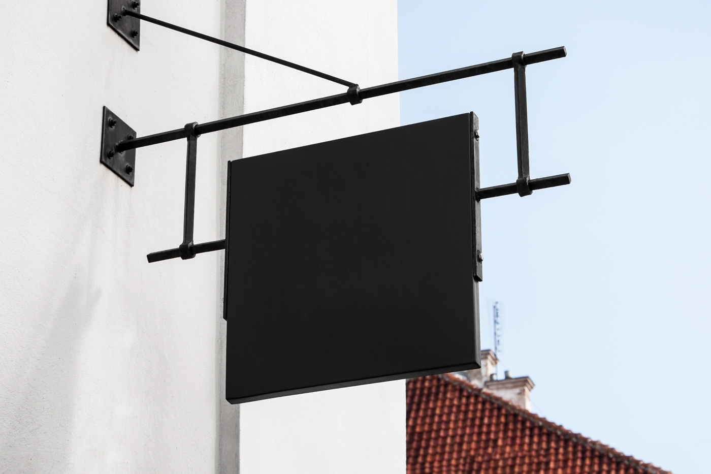 Perspective View of a Square Hanging Shop Sign Mockup FREE PSD