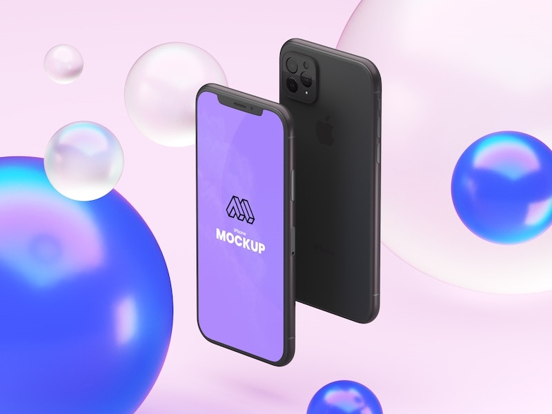Perspective View of Both Sides of a Floating iPhone 12 Mockup FREE PSD