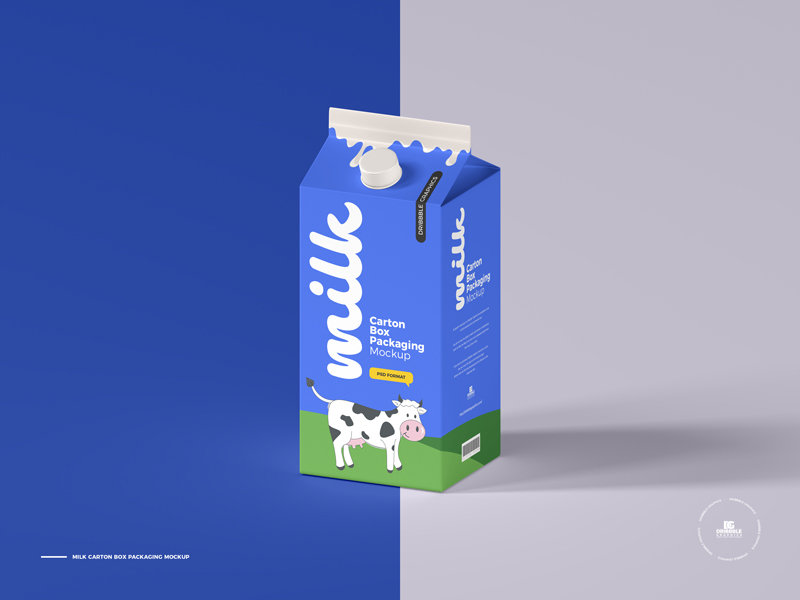 Perspective View of Standing Milk Carton Box Packaging Mockup FREE PSD