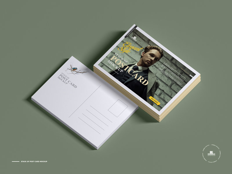 Stack of Postcard Mockup in Perspective Sight FREE PSD