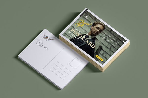 Stack of Postcard Mockup in Perspective Sight FREE PSD
