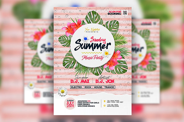 Stripe Colorful Sunday Summer Music Party Flyer Template FREE PSD
