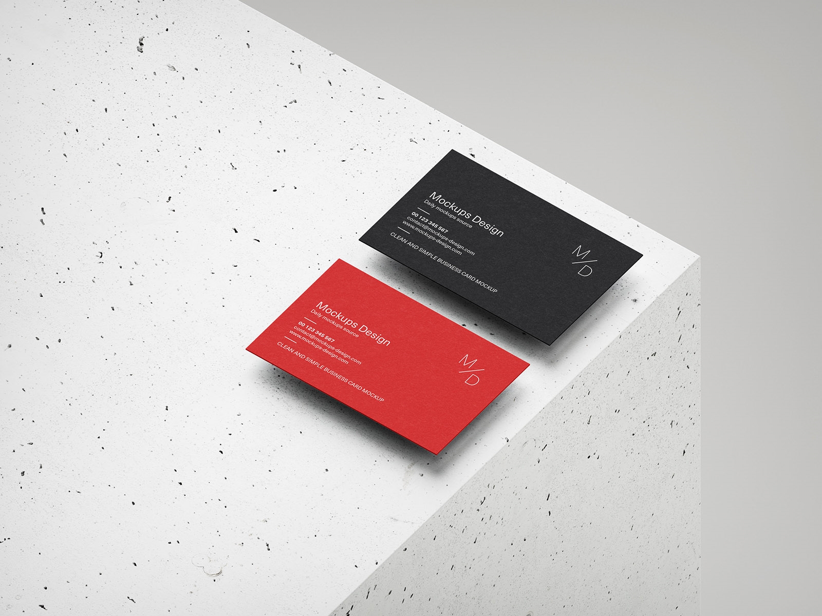 Top and Perspective View of 5 Business Card Mockups on a Concrete Cube FREE PSD
