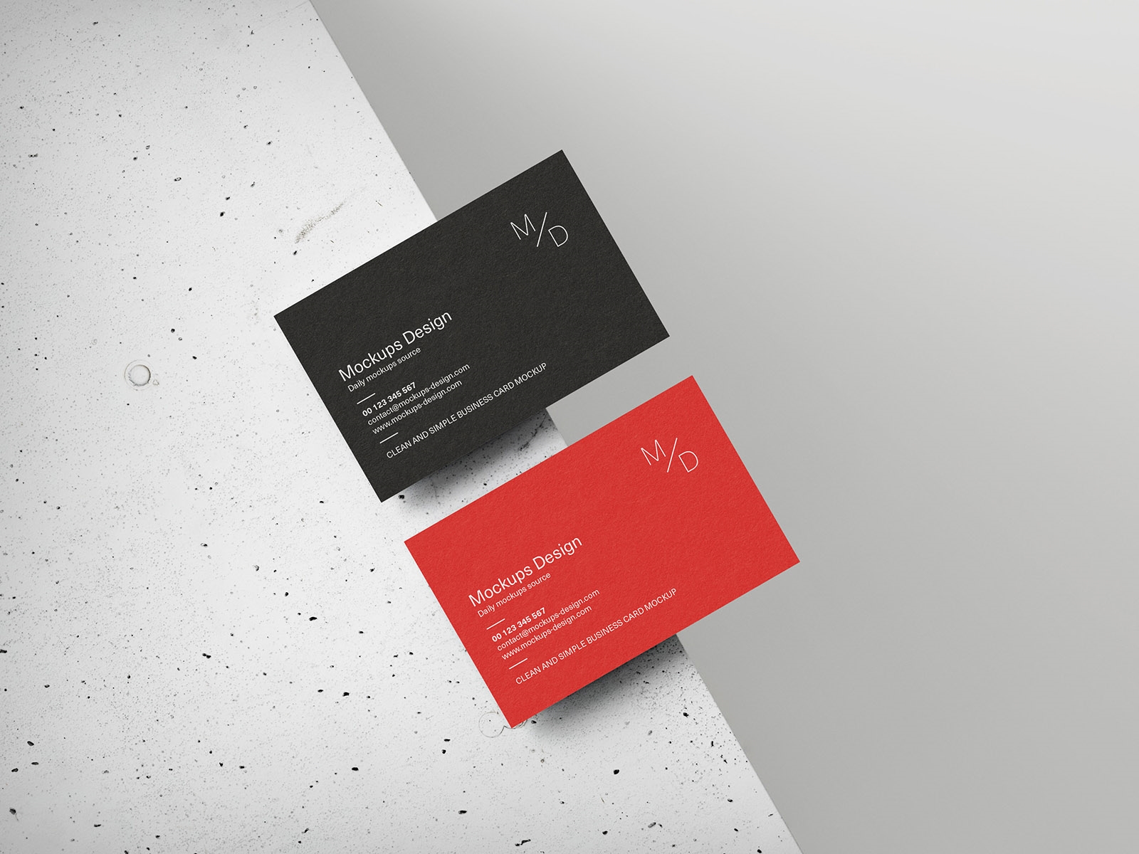Top and Perspective View of 5 Business Card Mockups on a Concrete Cube FREE PSD