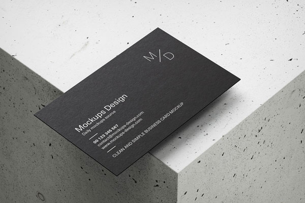 Top and Perspective View of 5 Business Card Mockups on a Concrete Cube FREE PSD