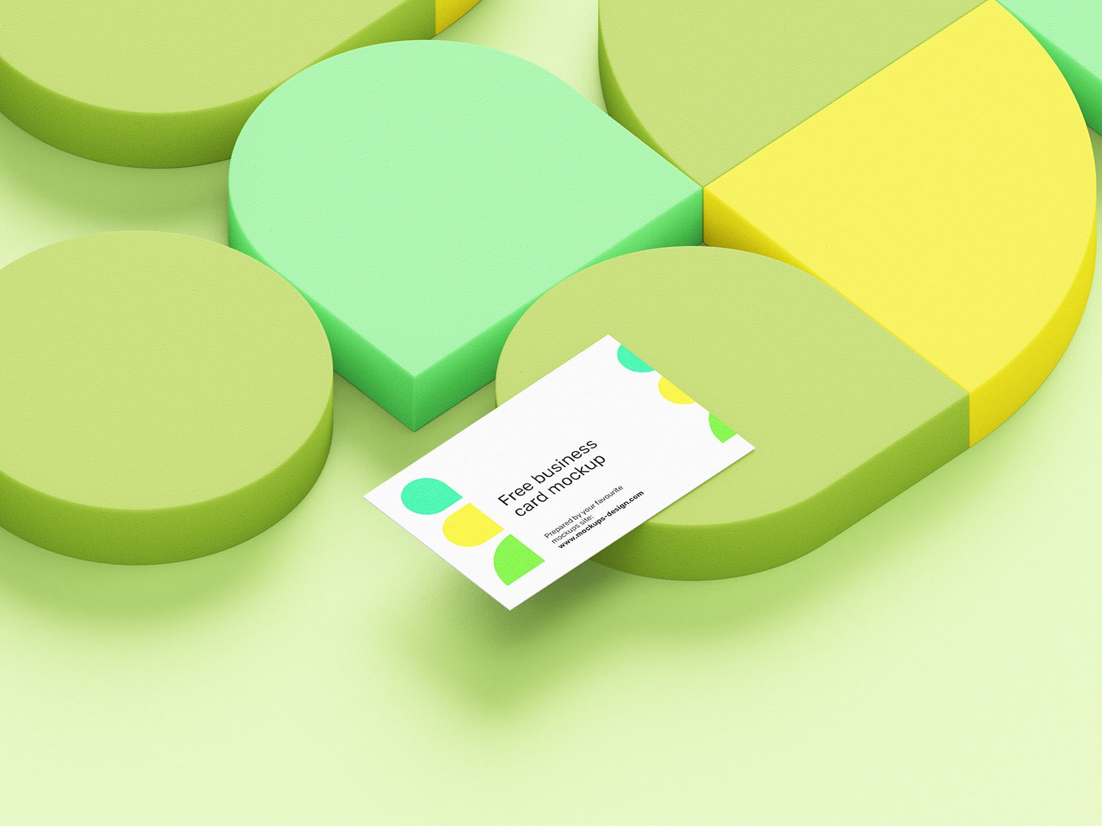 Top and Perspective View of 5 Business Card Mockups on Geometric Background FREE PSD