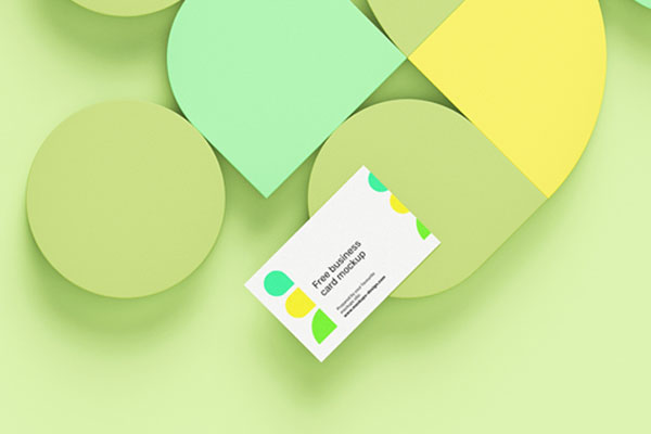 Top and Perspective View of 5 Business Card Mockups on Geometric Background FREE PSD