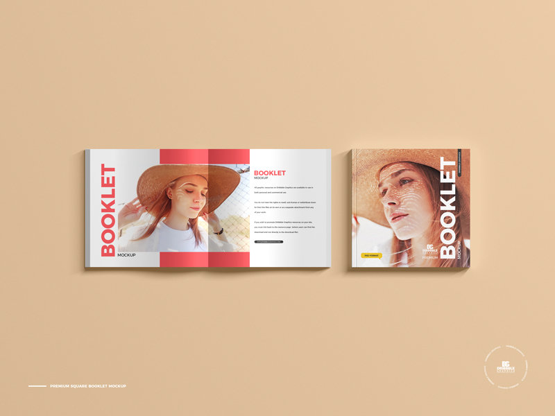 Top Sight of 2 Square Booklets Mockup FREE PSD
