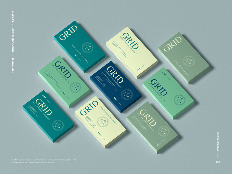 Top Sight of Grid Stack of Business Card Mockup FREE PSD
