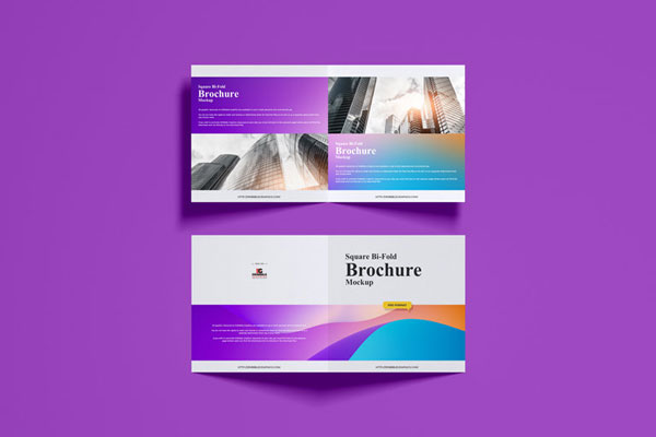 Top Sight of Square Bi-fold Brochure Mockup FREE PSD