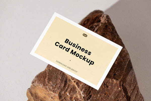 Business Card Mockup with Stone in Perspective Sight FREE PSD