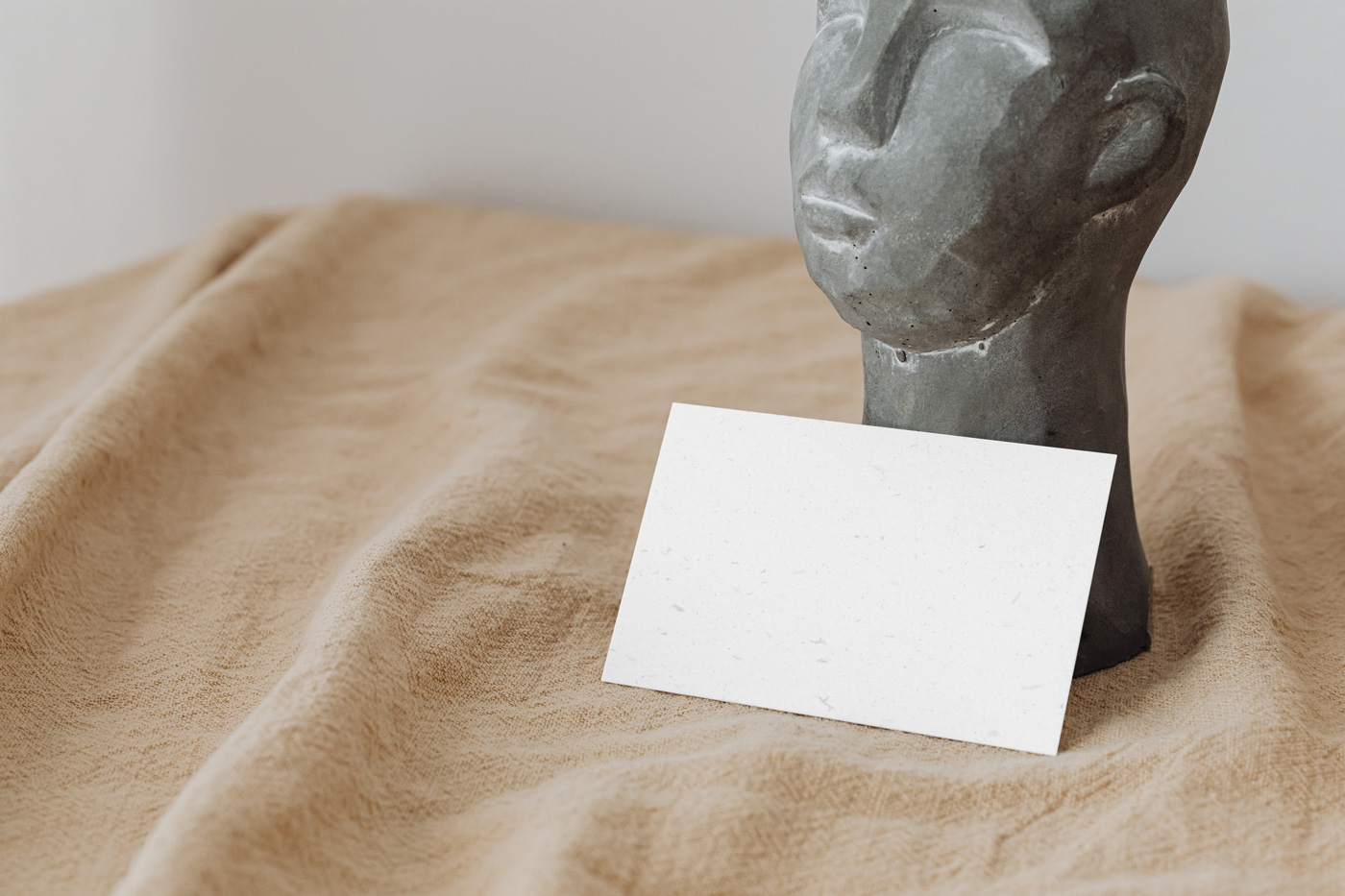Eco Paper Card Mockup with Statue in Perspective Sight FREE PSD