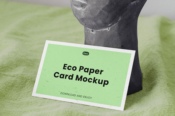 Eco Paper Card Mockup with Statue in Perspective Sight FREE PSD