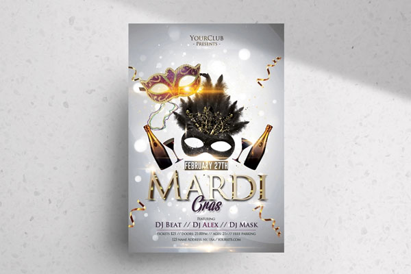 Elegant, Bright Festive Mardi Gras Event Flyer Template FREE PSD