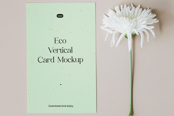 Elegant Vertical Paper Card Mockup with Daisy FREE PSD