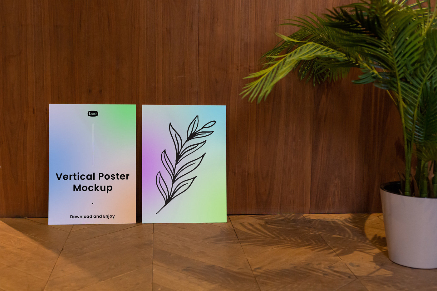 Front View of Double Vertical Poster Mockup on Wooden Setting FREE PSD