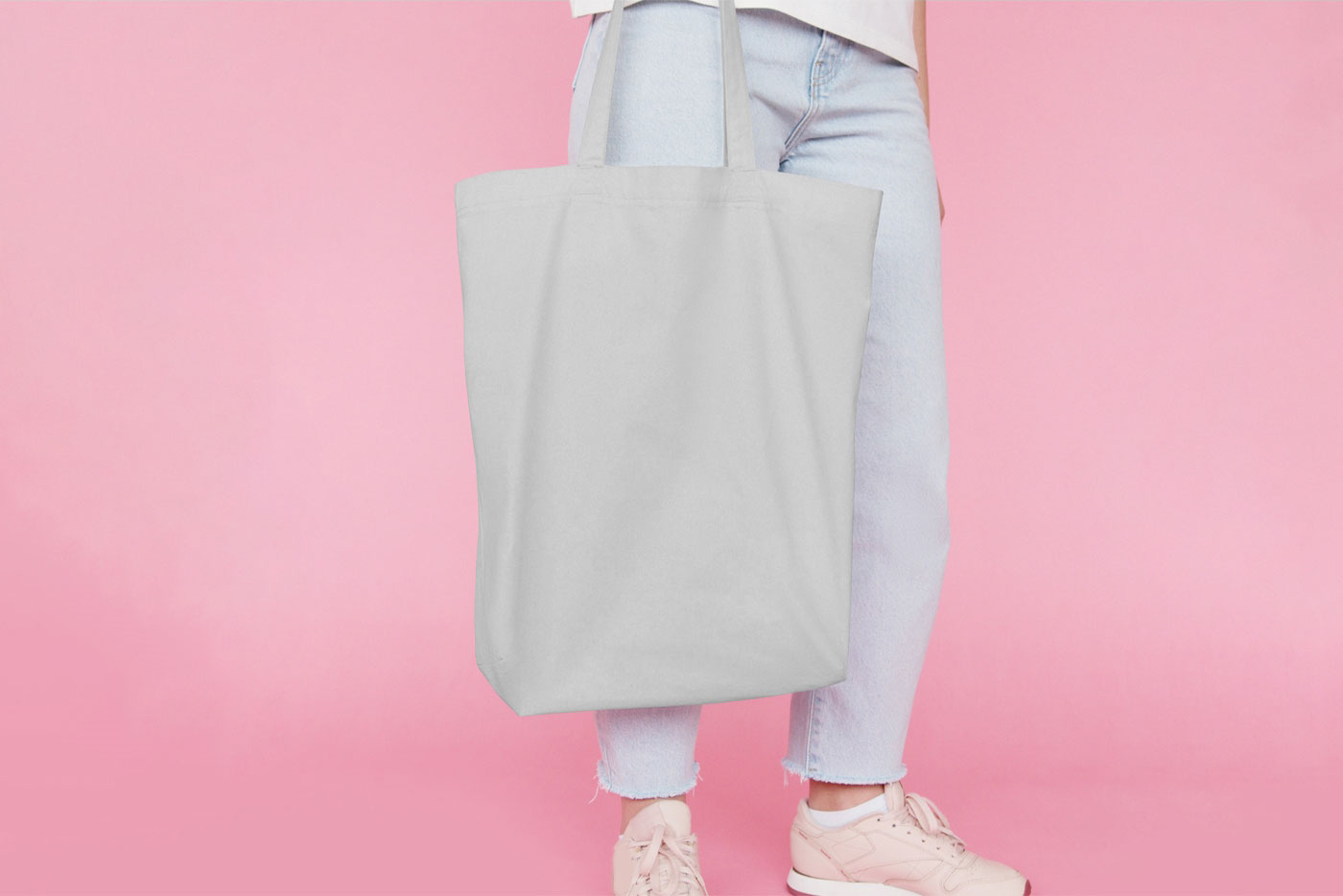 Front View of Handholding Canvas Jeans Bag Mockup FREE PSD