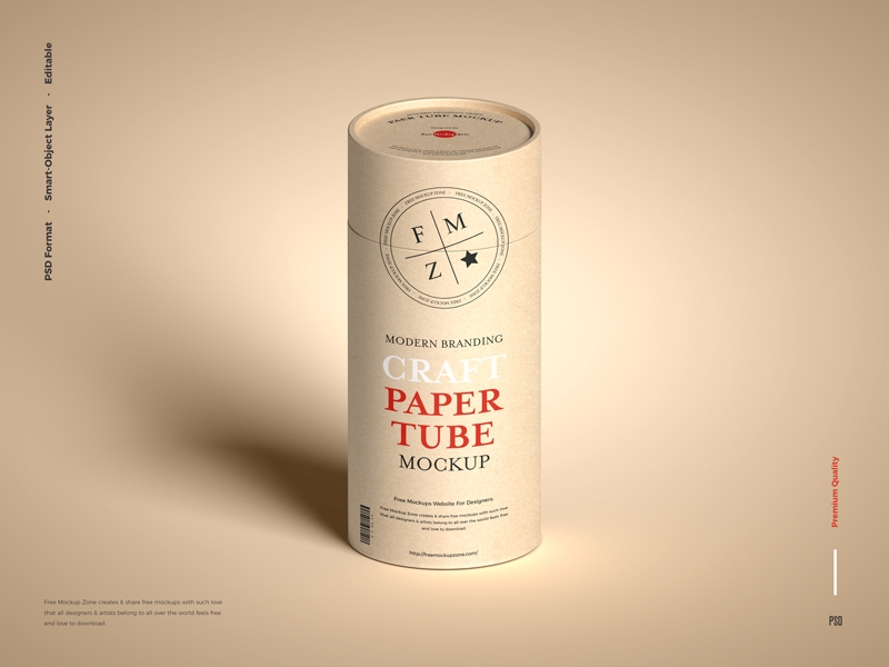 Front View of Modern Branding Craft Paper Tube Mockup FREE PSD