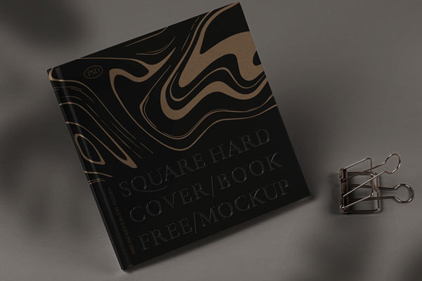 Front View of Square UV Hardcover Book Mockup Featuring Clip FREE PSD