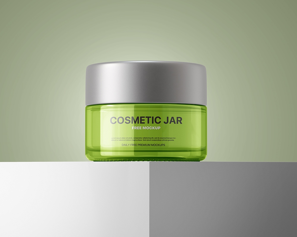 Front View of Trendy Cosmetic Round Jar Mockup FREE PSD