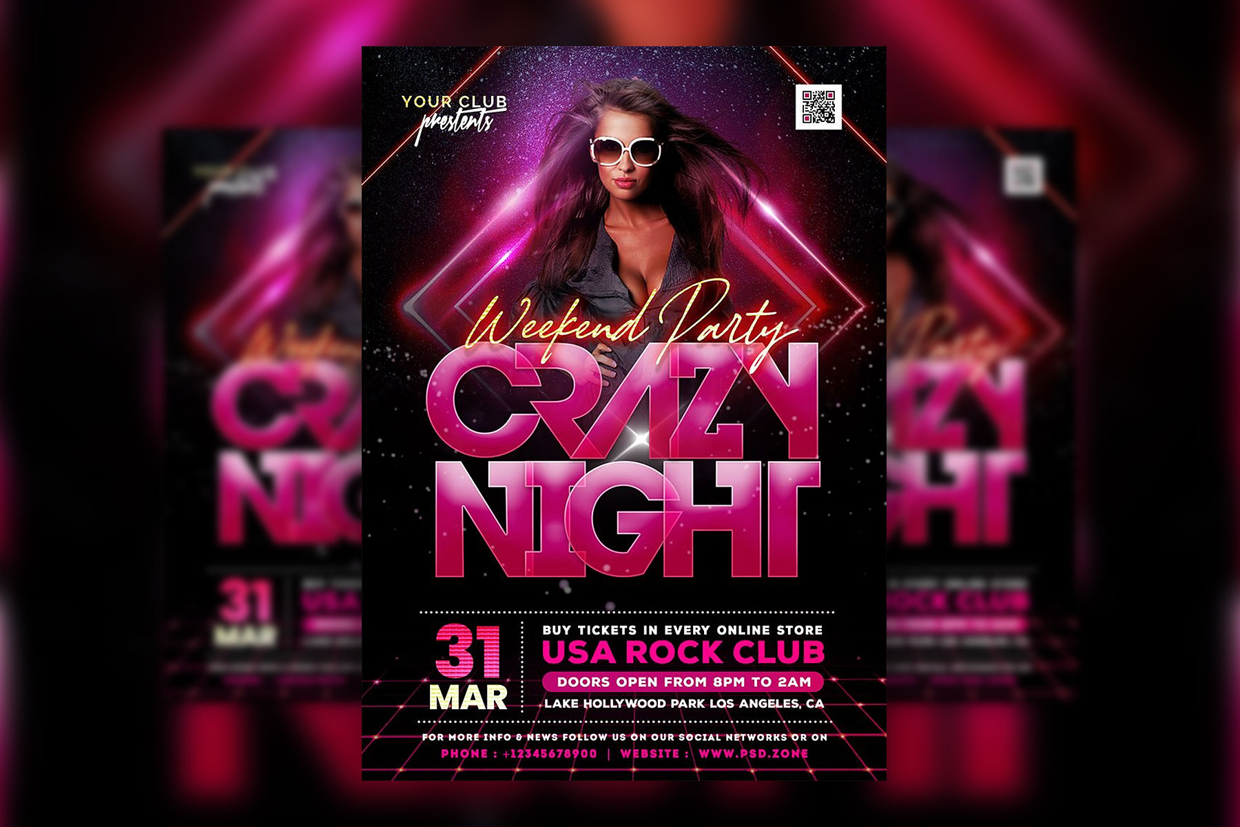 Geometric Glitter Weekend Night Party Flyer Template FREE PSD
