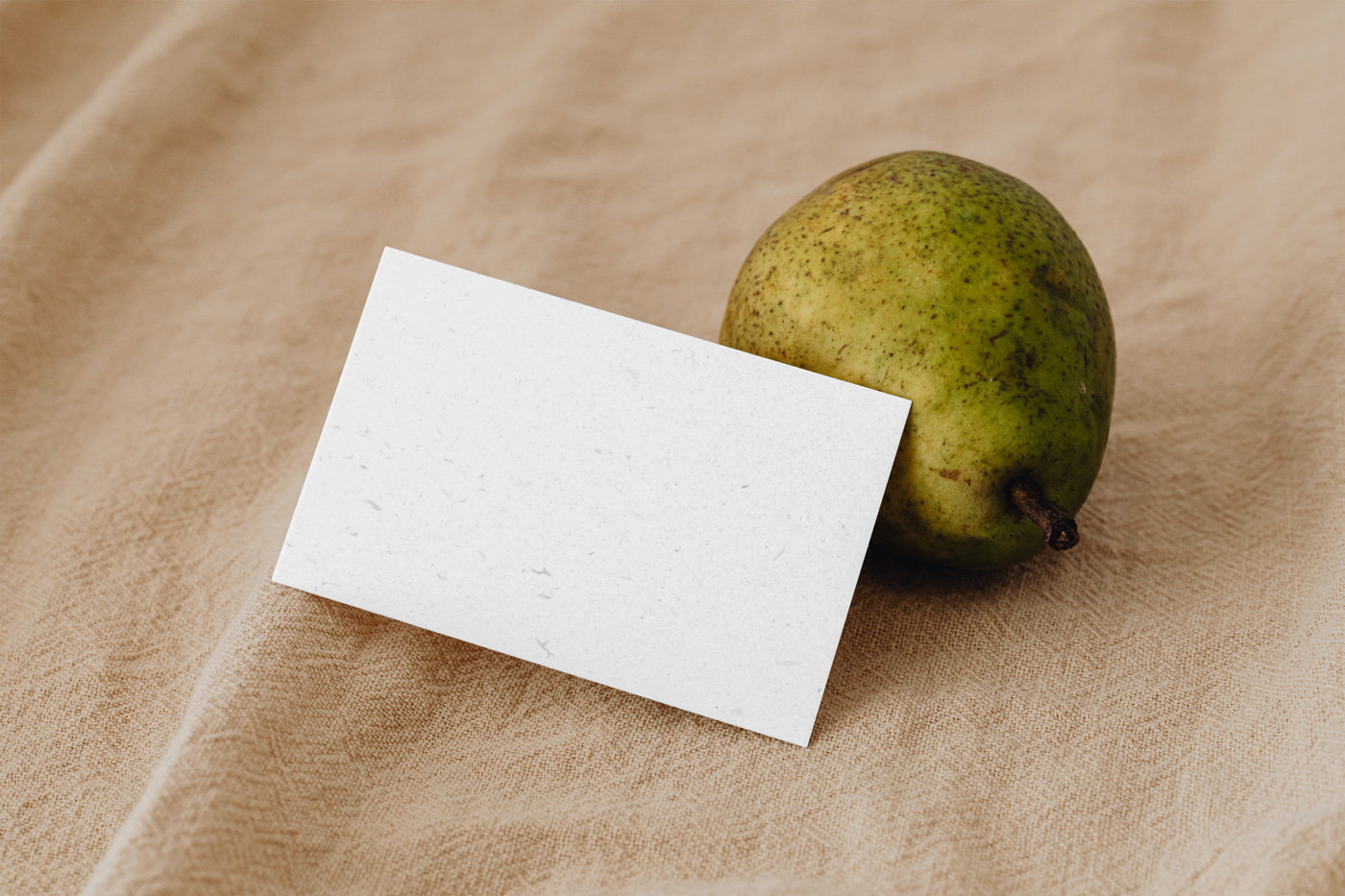 Horizontal Card Mockup with Pear in Perspective Sight FREE PSD