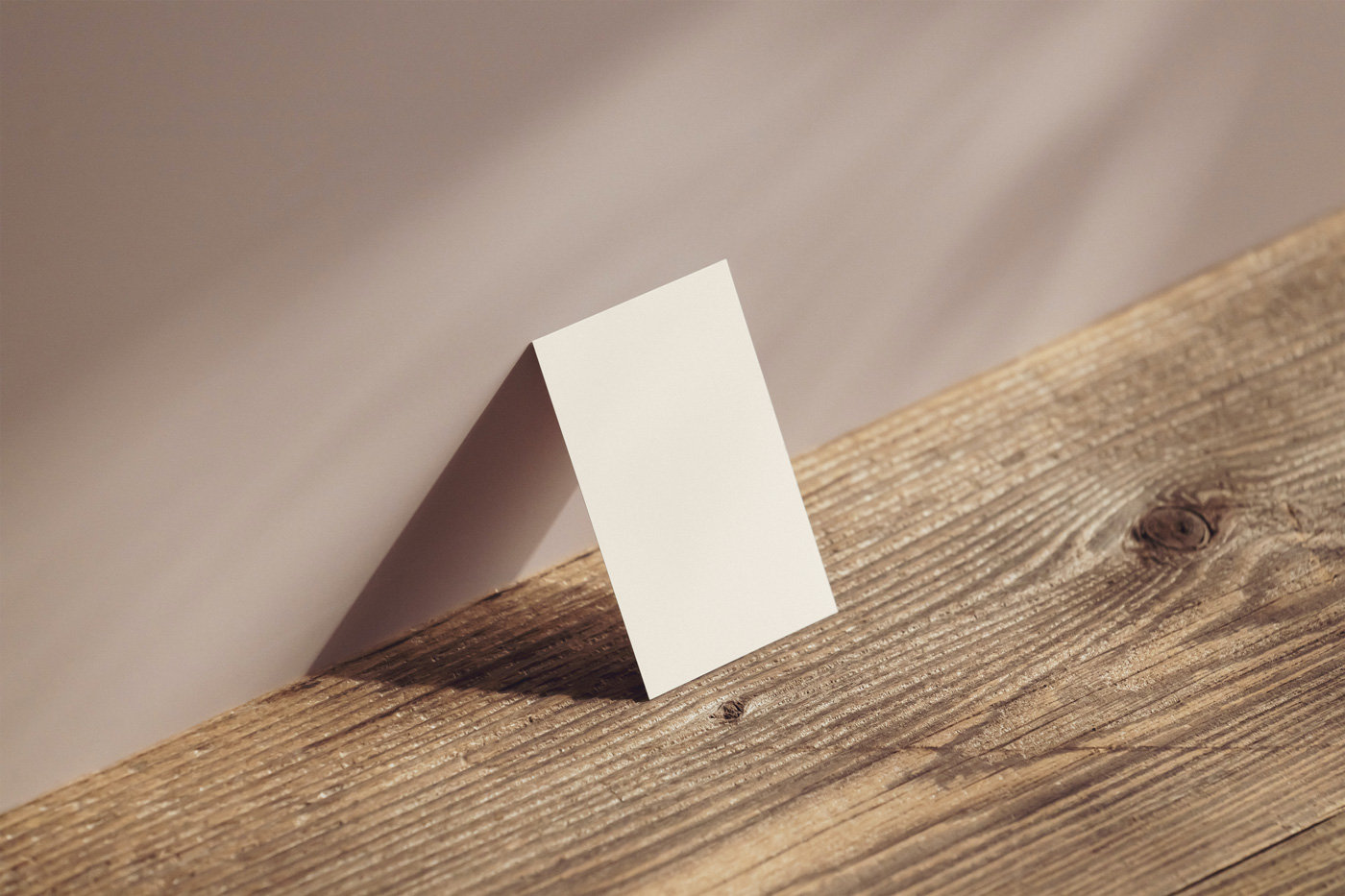 Perspective Sight of Business Card Mockup on Wood Table FREE PSD