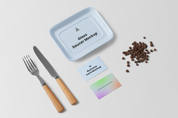 Perspective View Business Cards and Saucer Mockup FREE PSD