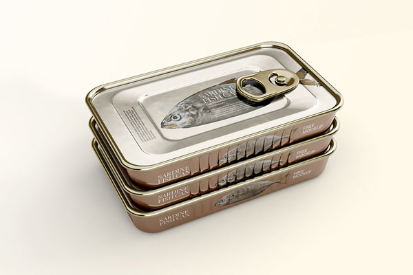 Perspective View of Sardine Fish Can Mockup FREE PSD