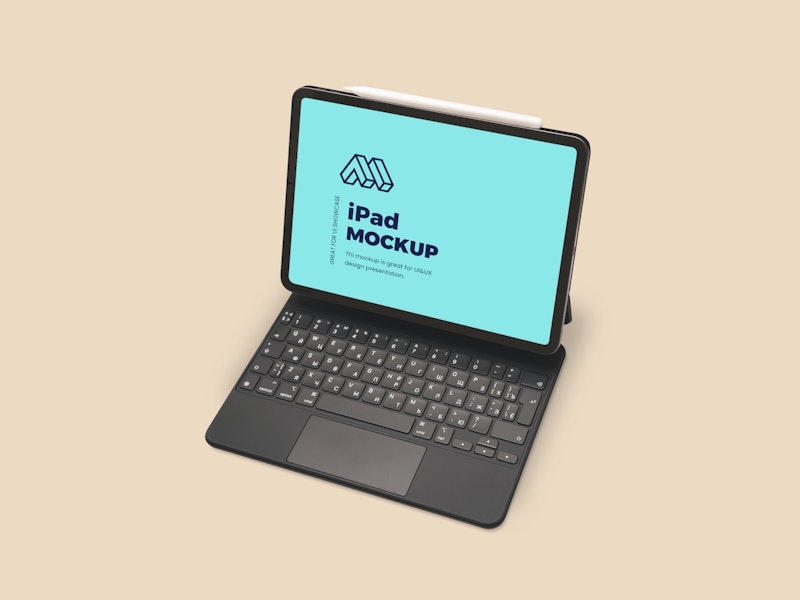 Perspective View of Standing Open iPad Mockup FREE PSD